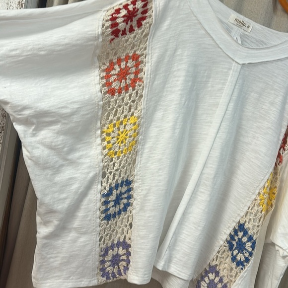 Rainbow Crochet Trim Top in White - Mello - Picture 3 of 3